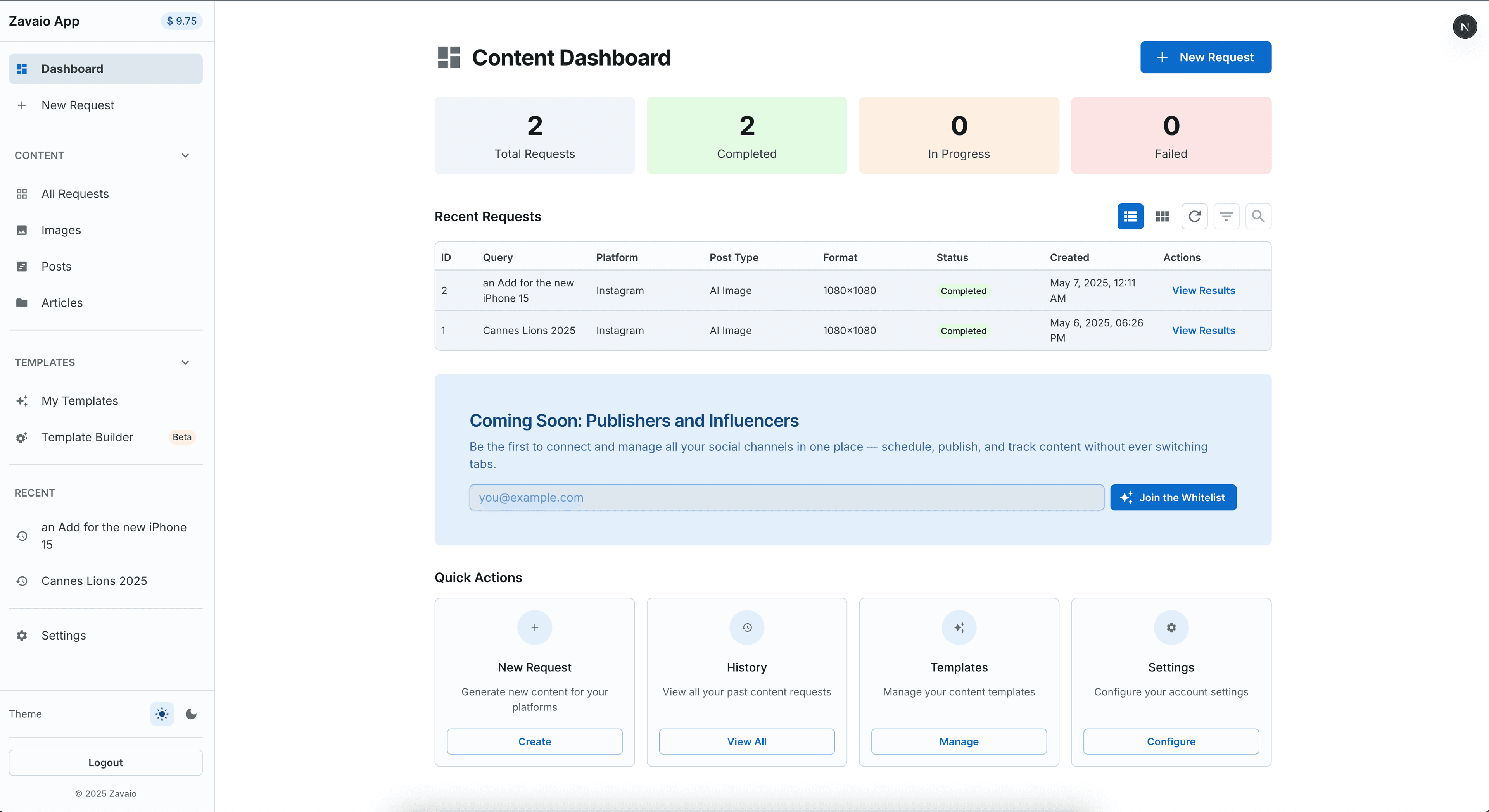 Zavaio Dashboard